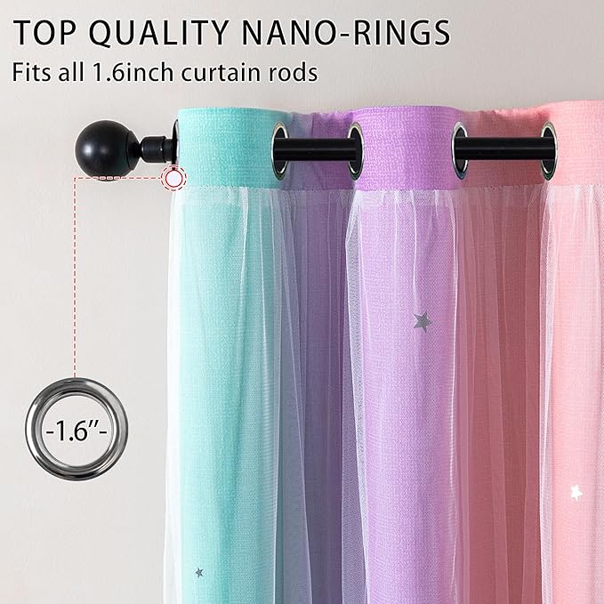 XiDi Curtains for Bedroom Decor, RainbowPink Purple Green 42/84/1 - Image 2