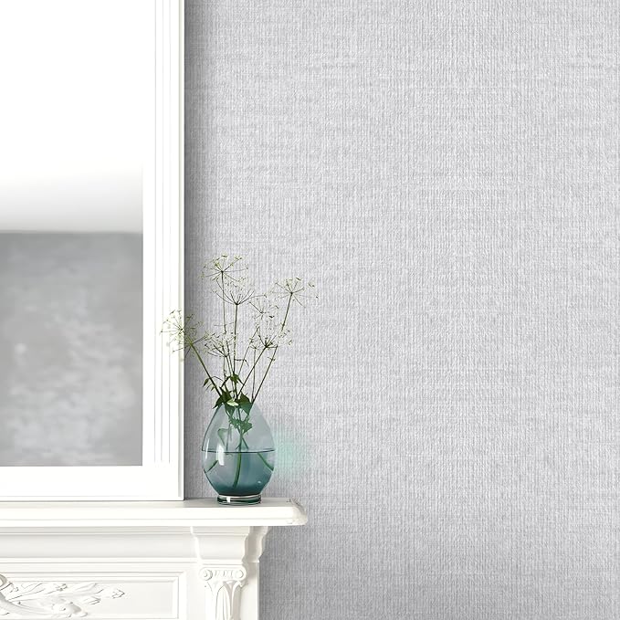 Light Grey Grasscloth Peel and Stick Wallpaper, Textured Vintage Contact Paper - Image 4