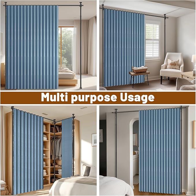 100% Blackout Room Divider Curtains Sets Blue 1 Panel W100 x L96in No Drill - Image 5