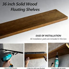 ROGMARS 36 Inches Long Walnut Floating Shelves, Rustic Solid Wood Farmhouse - Image 2