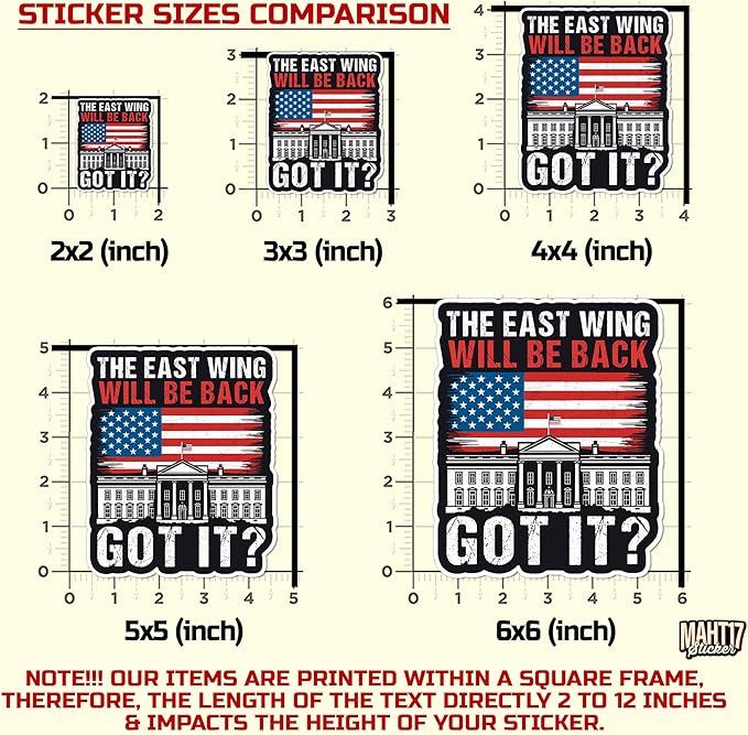 The East Wing Will Be Back Sticker Liberal Democrat Feminist Political Protest Waterproof Die-Cut Vinyl Stickers for Laptop, Tumblers, Water Bottle, Phones, Hardhat, Cars, Cute Aesthetic Decor Gifts