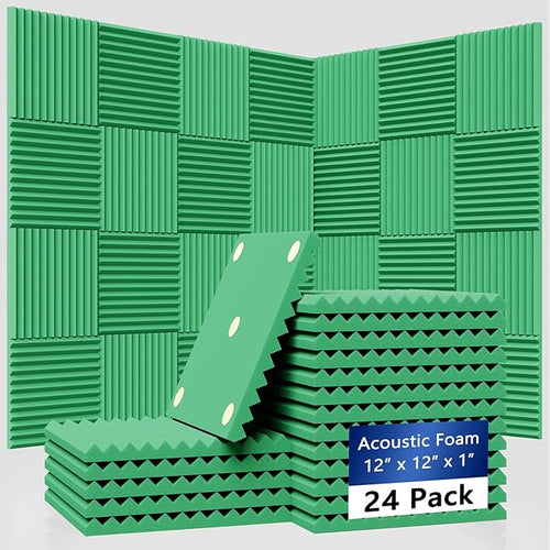 24 Pack Sound Proof Foam Panels | 1"×12"×12" Quick-Recovery Soundproof Wall by Temgcuam