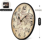 14 Inch Wooden Wall Clock Globe World Map Retro Vintage Rustic Wall Clocks - Image 2