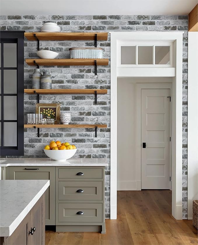 Guvana 17.3"×787" Brick Peel and Stick Wallpaper Grey Brick Contact Paper Self - Image 3