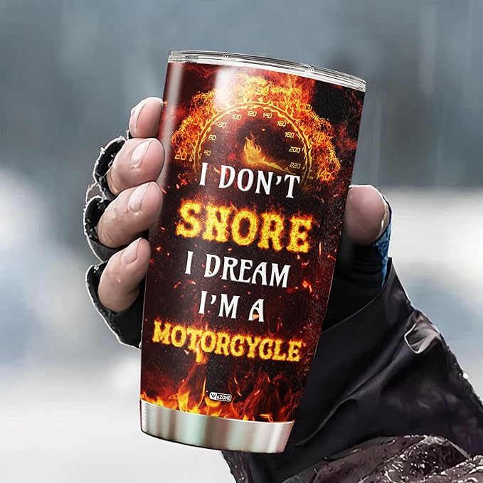 WAZONE Personalized I Don't Snore I Dream I'm A Motorcycle Tumbler Custom Name Insulated Cup 20oz 30oz Skull Stainless Steel Travel Mug Coffee Birthday Christmas For Men Boys Him