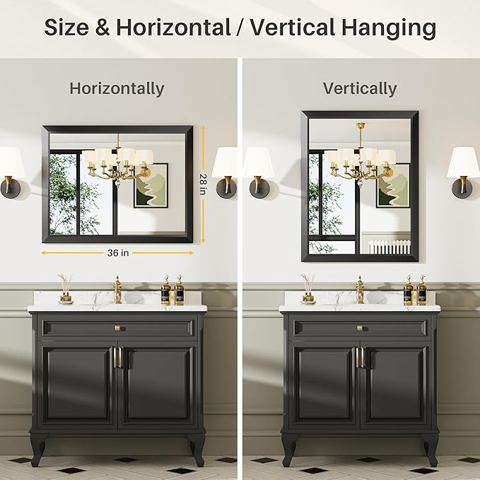 Briivue 28x36 Inch Black Bathroom Mirror - Image 6