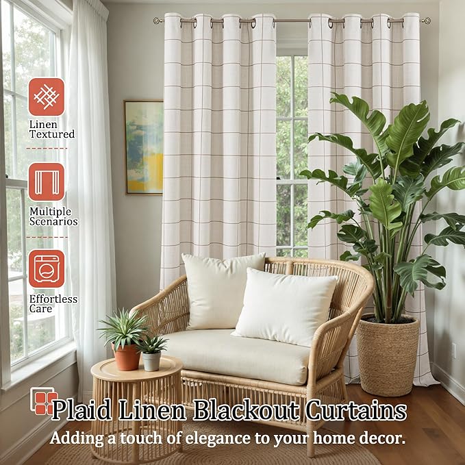 Lajode Brown Plaid Patterned Curtains Thermal Insulated - Image 2