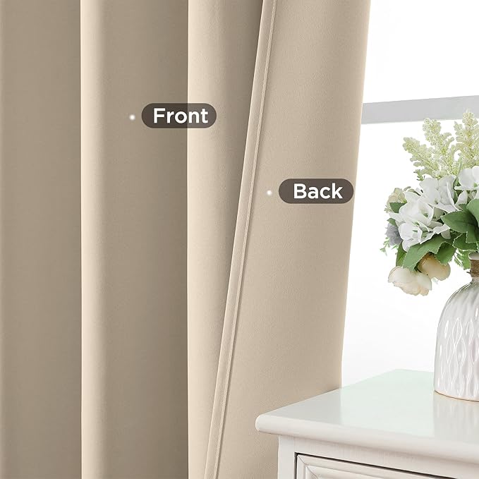 CUCRAF Light Beige Blackout Curtains 96 inch Length 2 Panels Set, Rod Pocket - Image 6