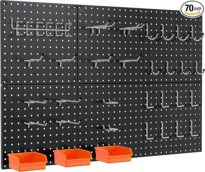 Peg Board, 6 Pack Black Peg Board Panels, 50lbs Load Capacity Each, Pegboard by Hogurity