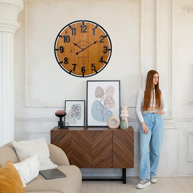 Large Farmhouse Rustic Wooden Wall Clock - Image 8