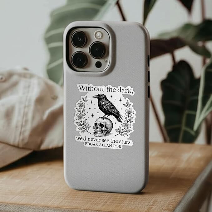 Without The Dark Wed Never See The Star Sticker Gothic Raven Dark Academia Skull Literature Waterproof Die-Cut Vinyl Stickers for Water Bottle, Tumbler, Hard Hat, Phone, Cute Gifts for Her Him