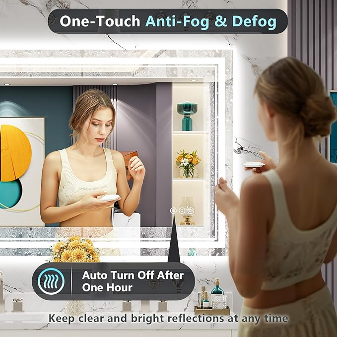 48x32 LED Bathroom Mirror with Lights, Backlit and Front Lit Anti-Fog Lighted - Image 5