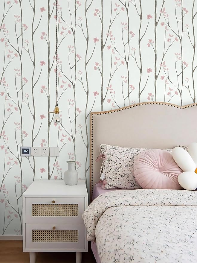 Timeet Floral Wallpaper White and Pink Wall Paper Peel and Stick Modern Contact - Image 9