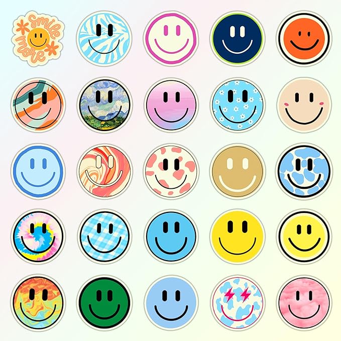 50PCS Smiling Glow in The Dark Stickers, Cute Water Bottle Stickers for Kids, for Teaching Rewards, Notebooks, Stationery, Luggage, Cartoon PVC Happy Stickers