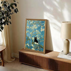Fantasy Artists Van Gogh's Almond Blossom Funny Black Cat Canvas Wall Art - Image 4