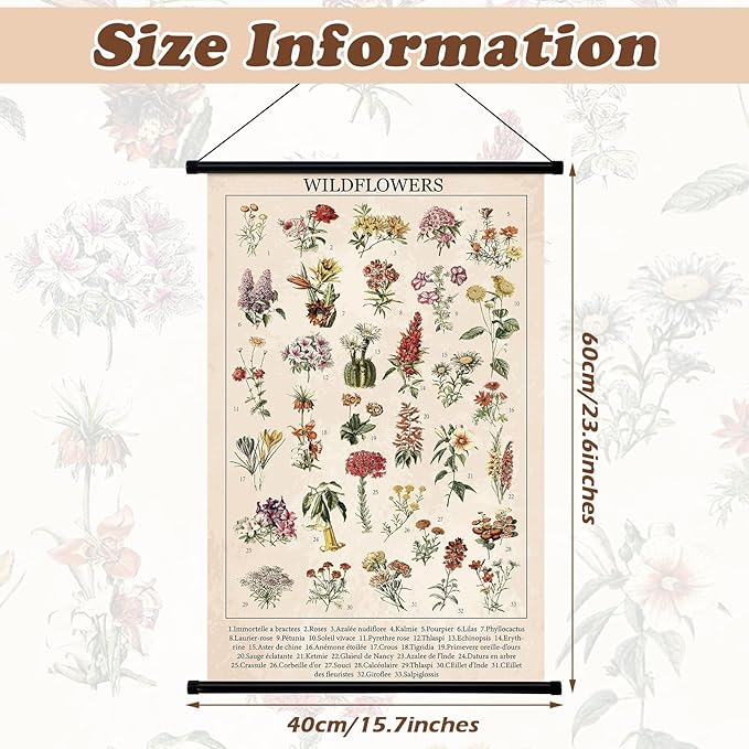 Geyee Wildflowers Vintage Poster Wall Decor Rustic Hanging Art Illustrative - Image 3