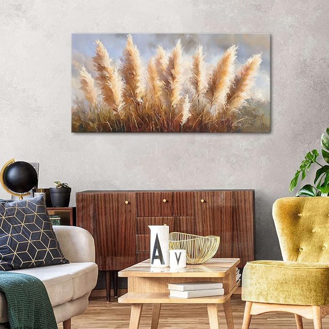 Vintage Boho Reed Canvas Wall Art Abstract Nature Plant Wall Decor Minimalist - Image 4