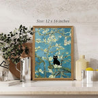 Fantasy Artists Van Gogh's Almond Blossom Funny Black Cat Canvas Wall Art - Image 4