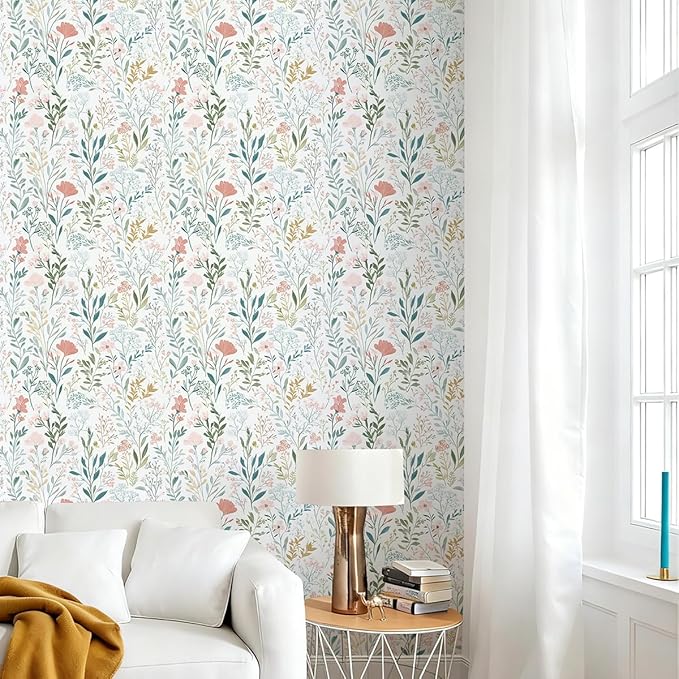 Froluya Floral Peel and Stick Wallpaper Boho Floral Contact Paper 16.9" x - Image 3