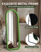 Delma Arched Full Length Mirror, Free Standing Floor Velvet Finish Frame Mirror - Image 3