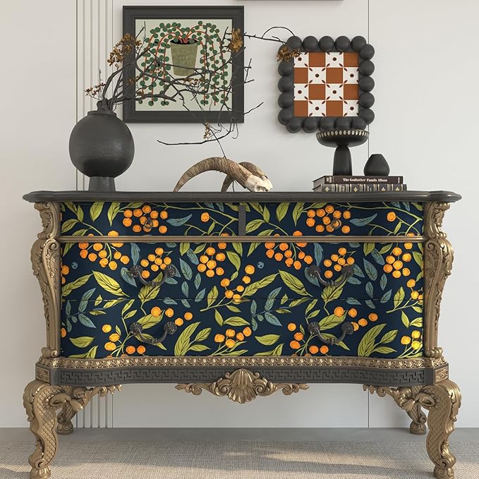 BOKEBEVE Blue Orange Green Wallpaper Peel and Stick Boho Leaves Floral Contact - Image 3