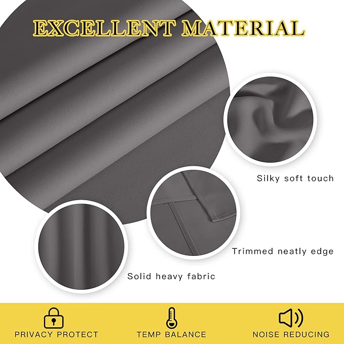 NICETOWN Grey Blackout Curtain 54 inches Long, Grommet Room Darkening Thermal - Image 4
