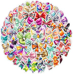 Cute Colorful Bow Stickers 50Pcs Vinyl Trendy Bows Stickers for Water Bottle Scrapbook Laptop Luggage Helmet Bike Motorcycle Skateboard,Waterproof Funny Aesthetic Decals for Teens Girls Women