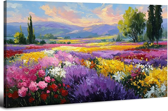 Abstract Colorful Flower Field Wall Art Vintage Wildflower Pictures Wall Decor by HOME