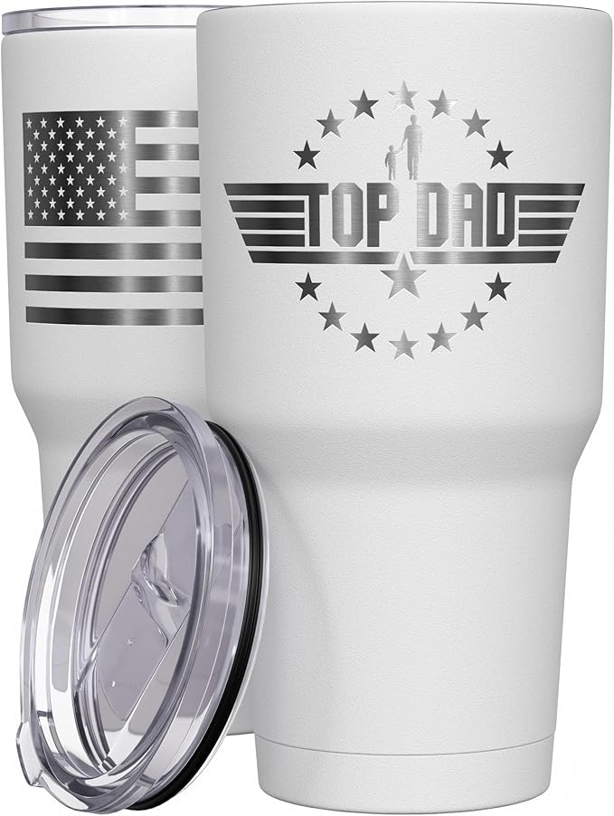 We The People Holsters - Top Dad - Coffee Tumbler - American Flag Coffee Travel Mug - Engraved Tumbler - Double Insulated Tumbler - 30 oz