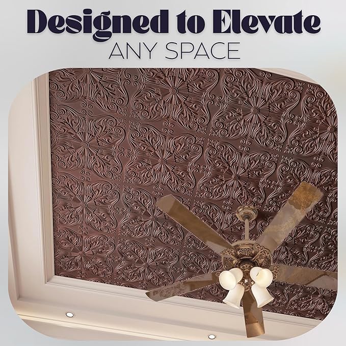 Art3d 12-Pack PVC Drop Ceiling Tiles, 2ft x 2ft, Floral Rose Copper - Image 5