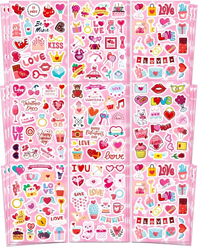 465 Bulk Valentines Stickers for Kids Party Crafts Supplies Classroom Exchange Gifts