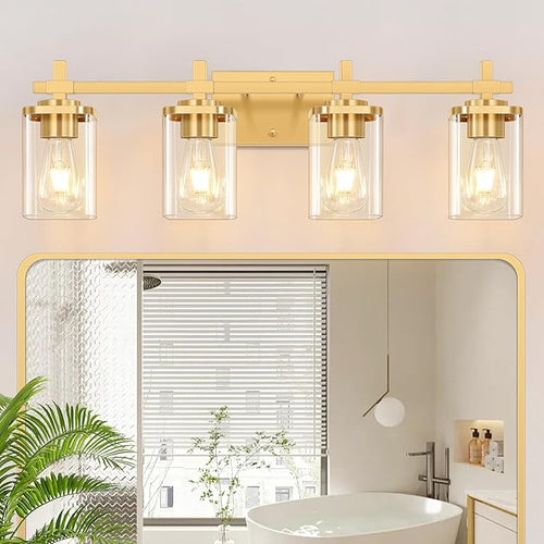 4-Lights Gold Bathroom Vanity Light Over Mirror, Brushed Gold Bathroom Wall by Spiglamm