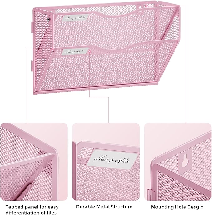 Marbrasse Wall File Holder 2-Tier Hanging Wall File Organizer, Mesh Mail Holder - Image 3