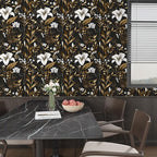 Laatse White Floral Wallpaper Peel and Stick, Dark Golden Botanical Wall Paper - Image 6