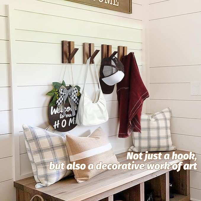 Foldable Wall Hooks 4Pack: Rustic Wooden Coat Hooks Mounted - Image 7