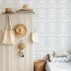 YXTII 17.3" × 393.7" Blue Floral Peel and Stick Wallpaper, Damask Vintage - Image 3