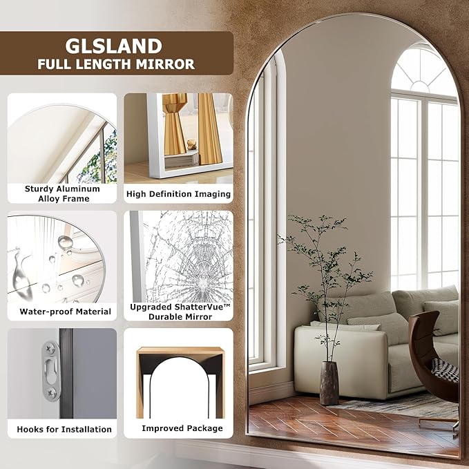 GLSLAND-34 x76 Arched Full Length Mirror-Oversize Floor Mirror Aluminum Alloy - Image 4