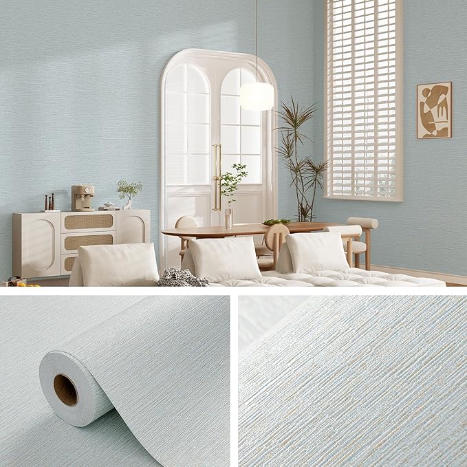 Grasscloth Peel and Stick Wallpaper 20.8"x394" Blue Thick Fabric Textured Linen - Image 5