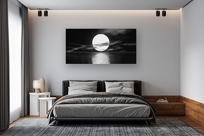 Cao Gen Decor Art S06450 Wall Art Canvas Sea White Full Moon in Night Picture - Image 3
