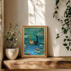 Fantasy Artists Gold Framed Wall Art Prints, Two Swimming Cats in Lotus Pond - Image 4