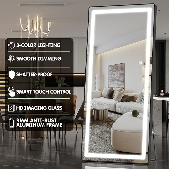 FENNIO Full Length Mirror with Lights, Wall Mounted Hanging Mirror with Lights - Image 5
