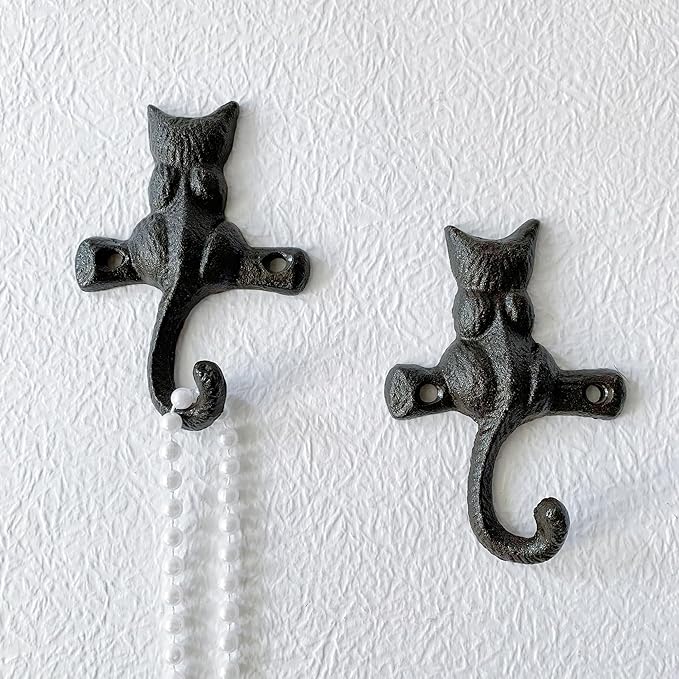 Rustic Cat-Shaped Decorative Wall Hook Rack Hangers - Image 6