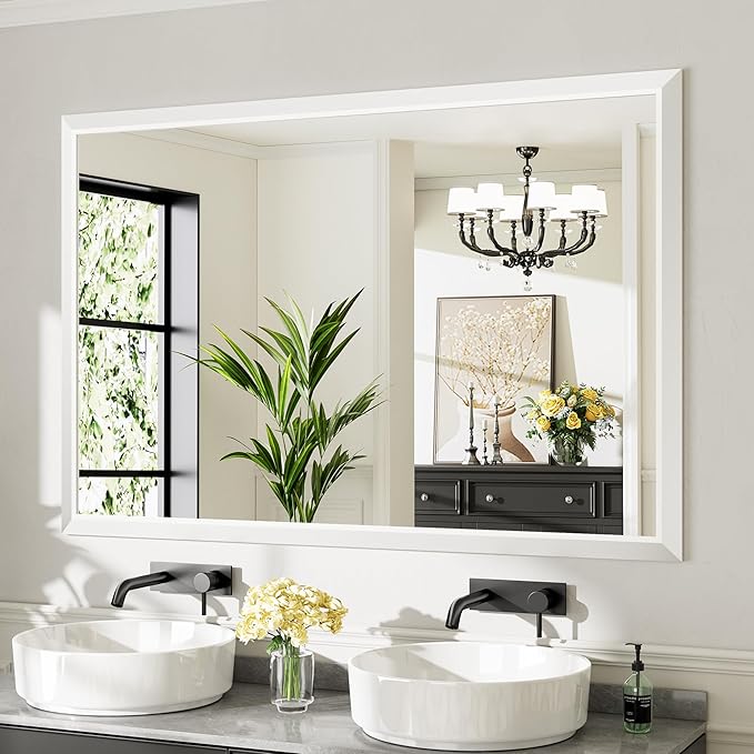 60x40 Inch White Bathroom Mirror by Briivuemodernmirrors