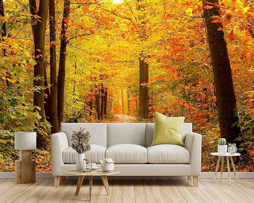 -Autumn Gold Forest Jungle Tree Fabric Wallpaper Living Room Bedroom Bathroom - Image 2