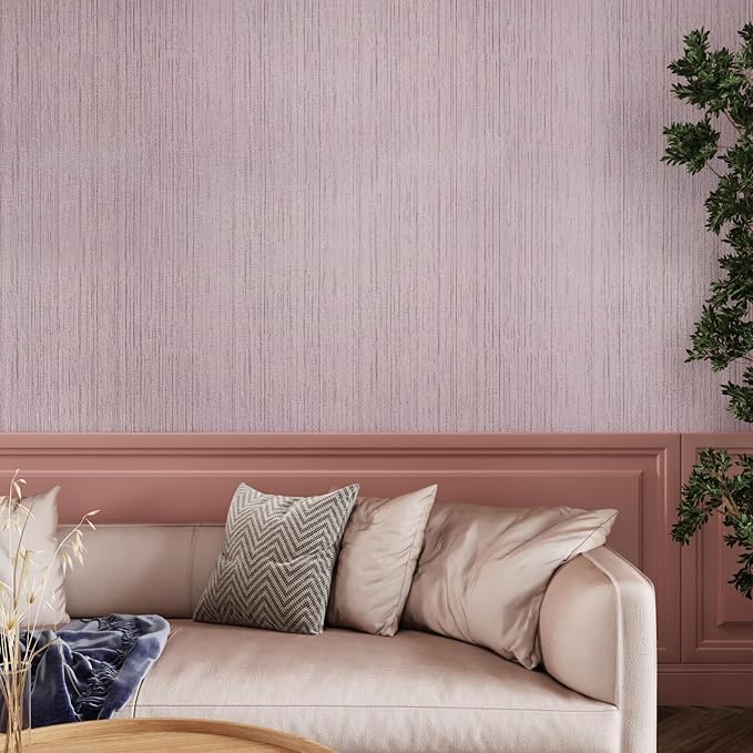 CRE8TIVE Pale Pink Grasscloth Wallpaper Peel and Stick Textured Wallpaper Pink - Image 2