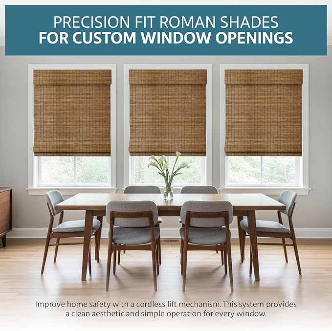 Windowsandgarden Cordless Woven Wood Roman Shades, 56W x 72H, Eastfield Teak - Image 2