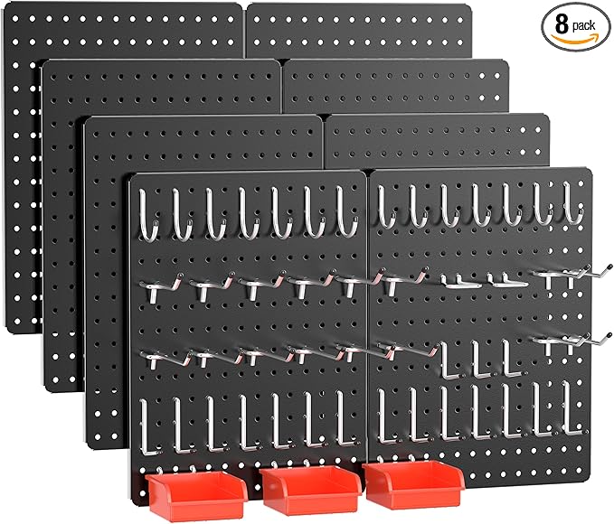 Peg Board, 8 Pack Black Peg Board Panels, 60lbs Load Capacity Each, Pegboard by Hogurity