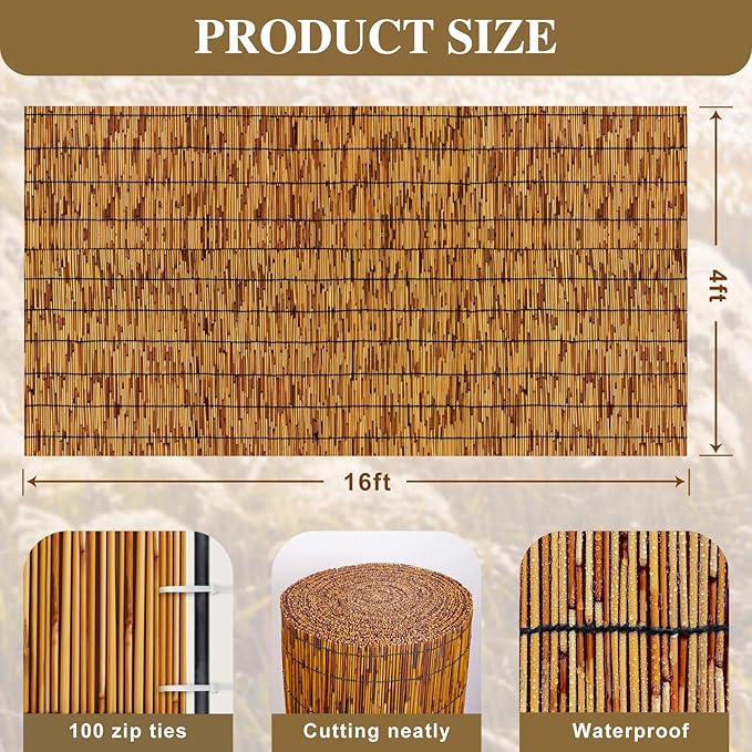 Bamboo Fence, Reed Fencing 4Feet High Bamboo Privacy Screen Outdoor - Image 2