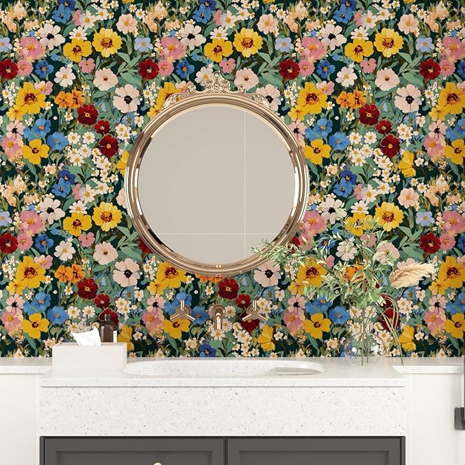 BOKEBEVE Extra Long Colorful Floral Peel and Stick Wallpaper Boho Leaf Contact - Image 4