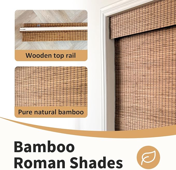Cordless Bamboo Roman Shades 47x64in, Light Filtering Bamboo Blinds - Image 2